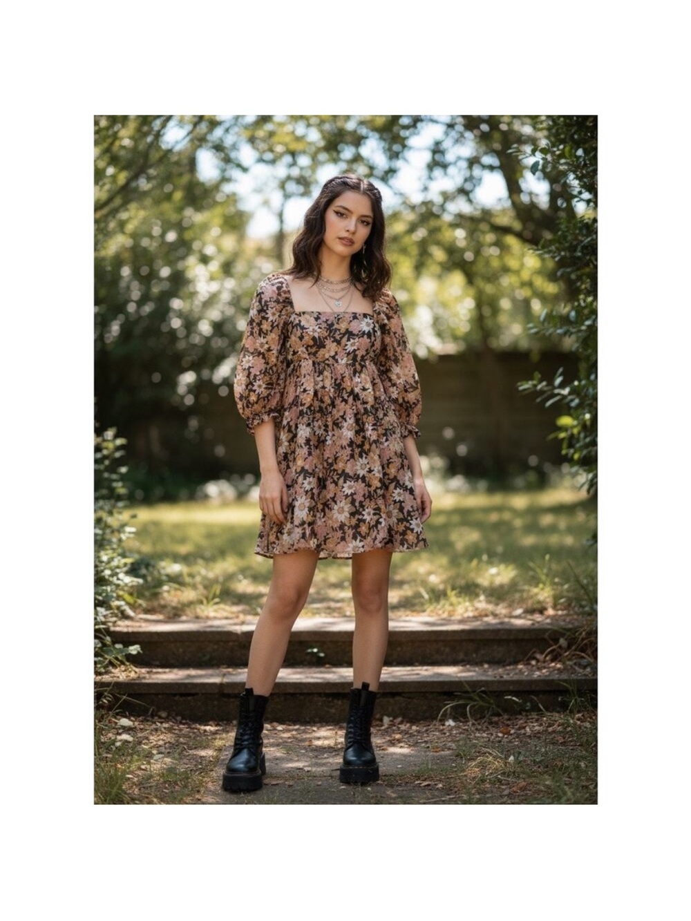 Storia Floral Babydoll Dress Puff Sleeve Size S Cottagecore Fairycore